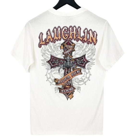 2009 LAUGHLIN RIVER RUN CROSS White Graphic T-Shirt Size S - Picture 1 of 16